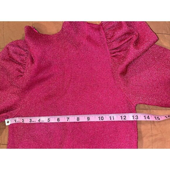 Alice and Olivia Issa Hot Pink Glitter Women's Size S Puff Sleeve Turtleneck Min - Picture 7 of 11